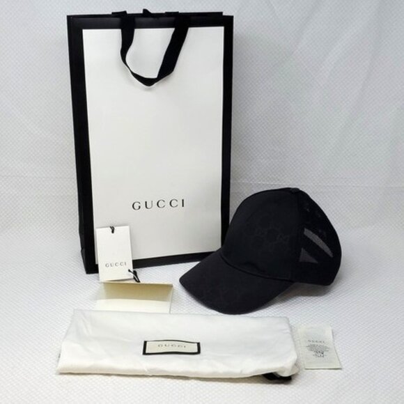 Legit Gucci GG Monogram Logo Nylon Mesh Back Baseball Cap Hat Black Size S - Picture 1 of 12